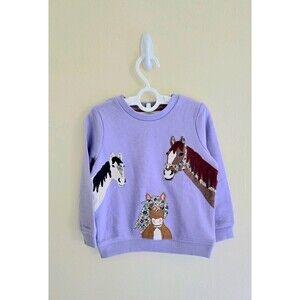 NWOT Mini Boden Horse Appliqué Sweatshirt , Sz 3/4 Only (Missing 3D Flowers)